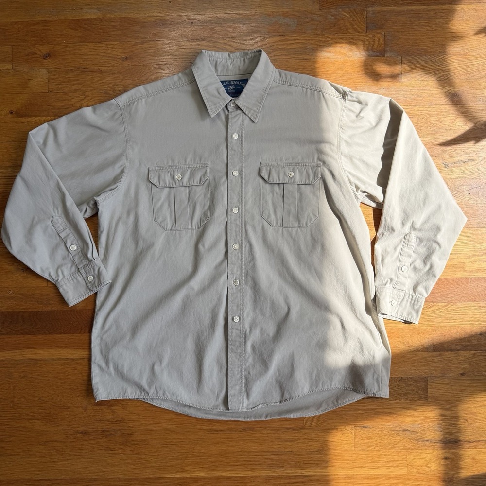 VTG BILLS KHAKIS Button Up Shirt Beige Mens L Cargo Pockets Safari Made USA L/S